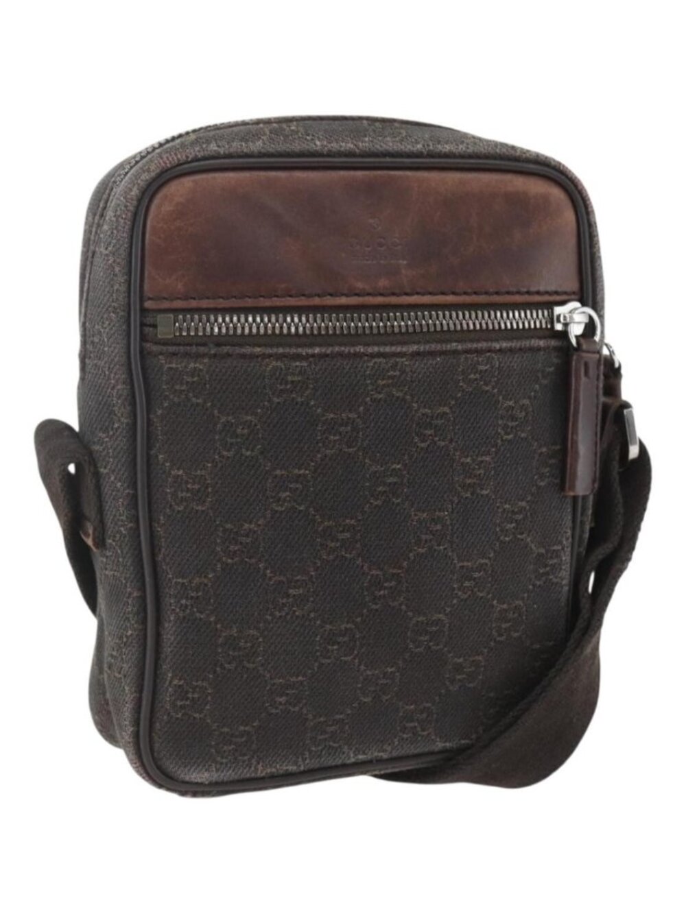 GUCCI GG Canvas Shoulder Bag Brown Silver